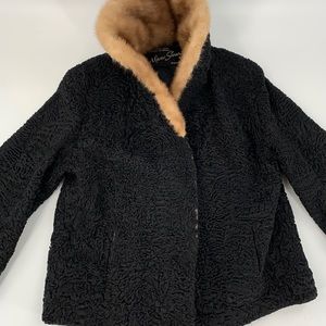 Mano Swartz Persian Wool Swing Coat Mink Collar